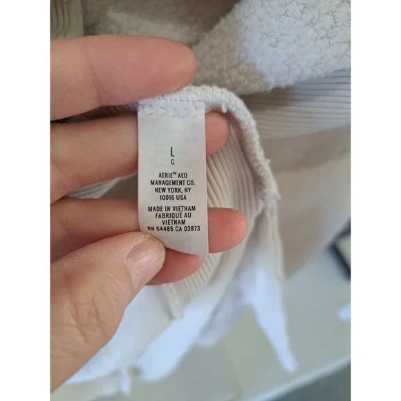 Aerie Chilled Out Large Beige Sherpa Sweatshirt Ribbed Side Panels Women's Cozy - Picture 6 of 11